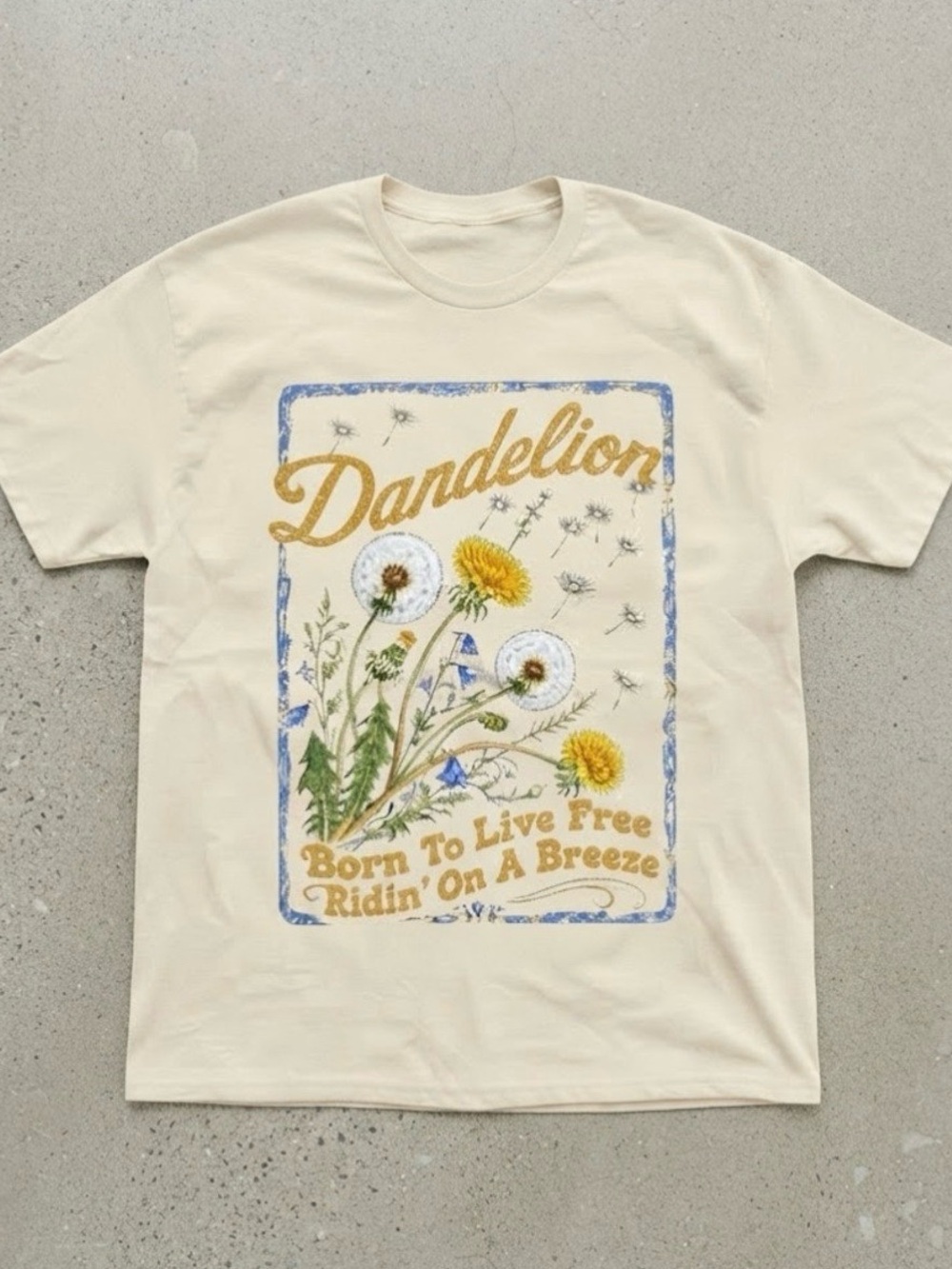 Dandelion Floral Born to Live Free Cream Gildan T-shirt